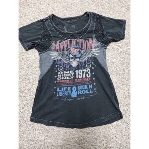 Affliction "One Night Only - 1973" S Ladies Black Shirt With Lace Detail  USA